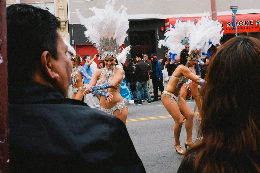 Carnivale dancers and onlookers, Mission, SF