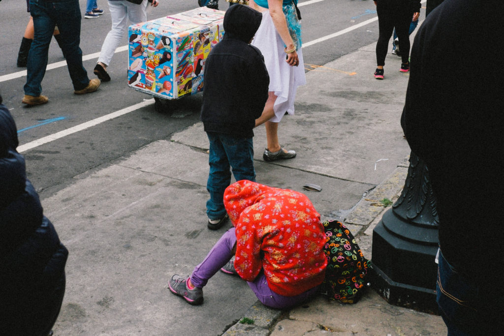 Girl on sidewalk, Mission, SF